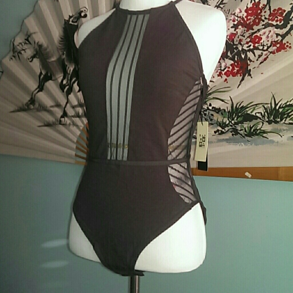 Max Studio Sheer Sides SEXY Crossback Bodysuit S